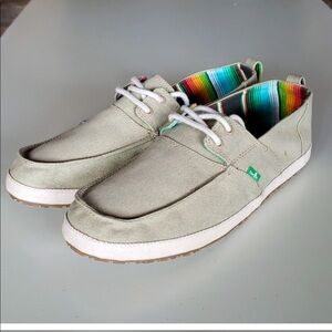 Sanuk Mens Admiral Boat Shoes Canvas Lace Up Casual Beach Comfort Tan